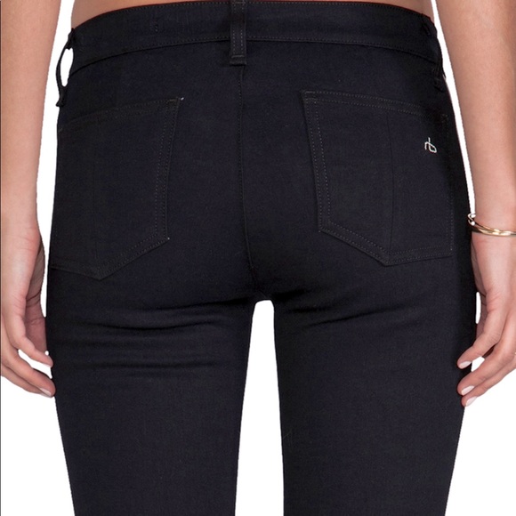 Rag & Bone Lamb Leather Trim Cotton Stretch Jeans - Picture 2 of 12